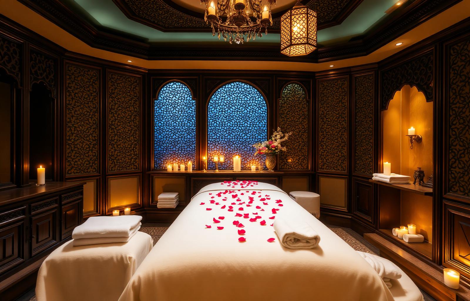 Luxury massage room in Istanbul with candlelight and Ottoman details
